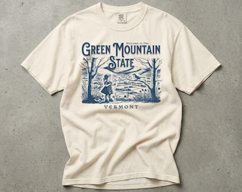 Vermont Graphic Tee, Green Mountain State Whimsical, Girl with Bird, Autumn Woodland Mountain, Comfort Colors