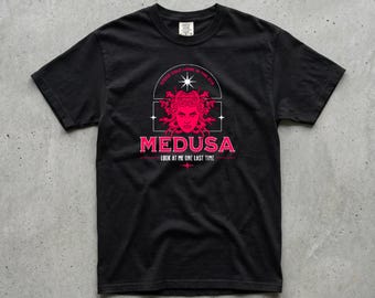 Medusa Graphic Tee, Stone Cold Look in the Eye Snake Hair Graphic, Dark Mythology Style, Comfort Colors Unisex T-Shirt