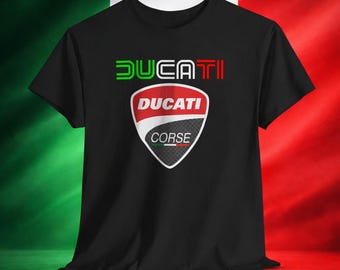 Ducati Corse logo T-Shirt Inspired Motorcycle Racing Italian Flag Tee