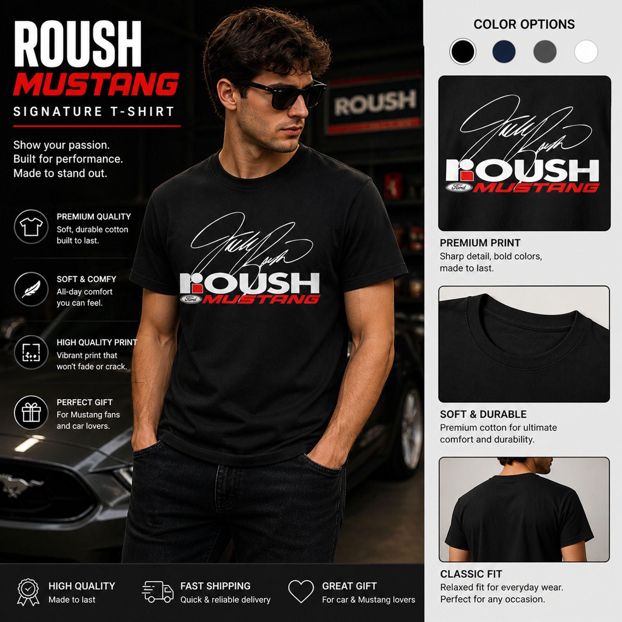 Roush Mustang Signature Tee | Racing Logo Shirt, Muscle Car Apparel - Etsy