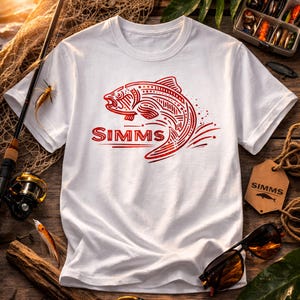Simms Jumping Trout T-Shirt | Fishing Graphic Tee, Salmon Illustration