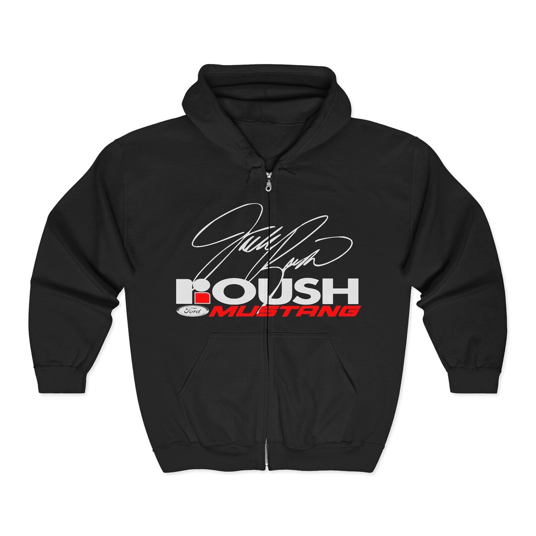 Roush Mustang Signature Zip Hoodie, Front Back Graphic Print, Casual ...