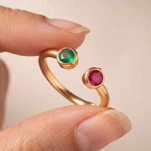 Custom Birthstone Ring, Multi Stone Gold Plated Silver Anniversary Ring, Family Gemstone Jewelry, Lab Created Ruby and Emerald Ring