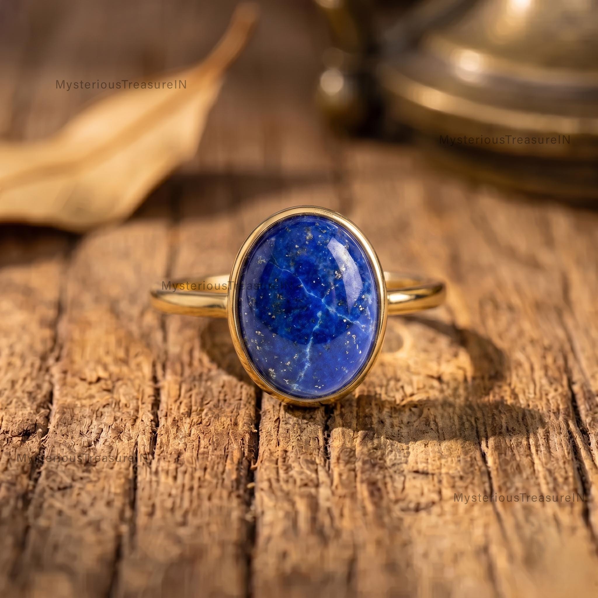 Lapis Lazuli Ring, Oval Cut Blue Stone Ring, Gold Plated Silver Bezel…