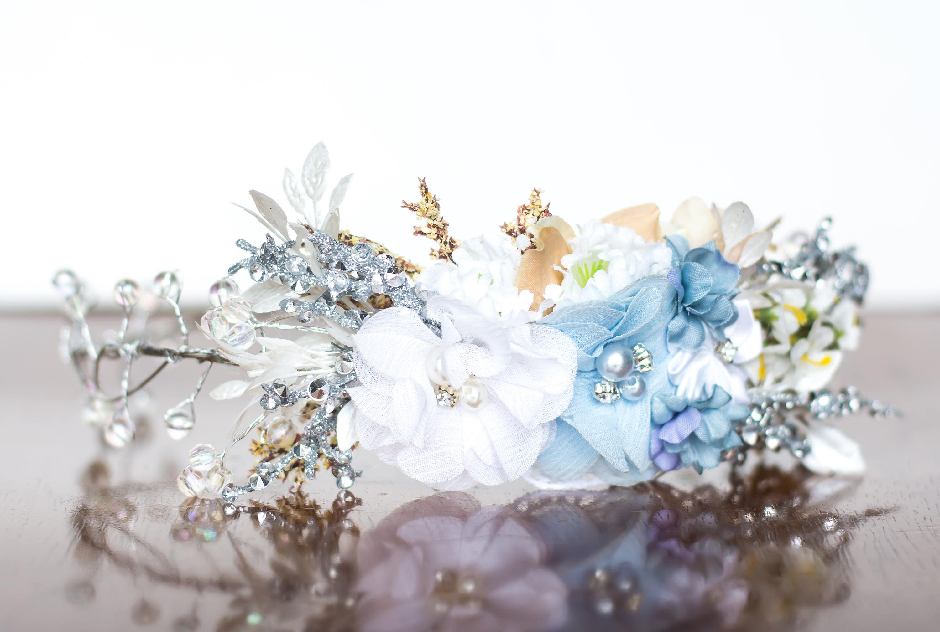 Flower Crown in Blue and Silver Wire Floral Crown Baby Etsy