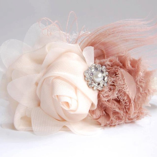 Couture rosette Headband in ivory and beige - Fabulous Photo Prop - Birthday - Baby Headband - Couture