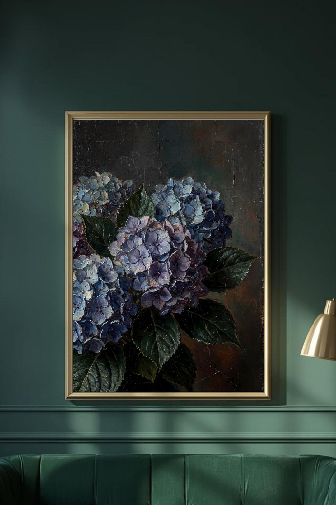 Hydrangea Wall Art Print - Dark Moody Floral Poster - Vintage Oil ...