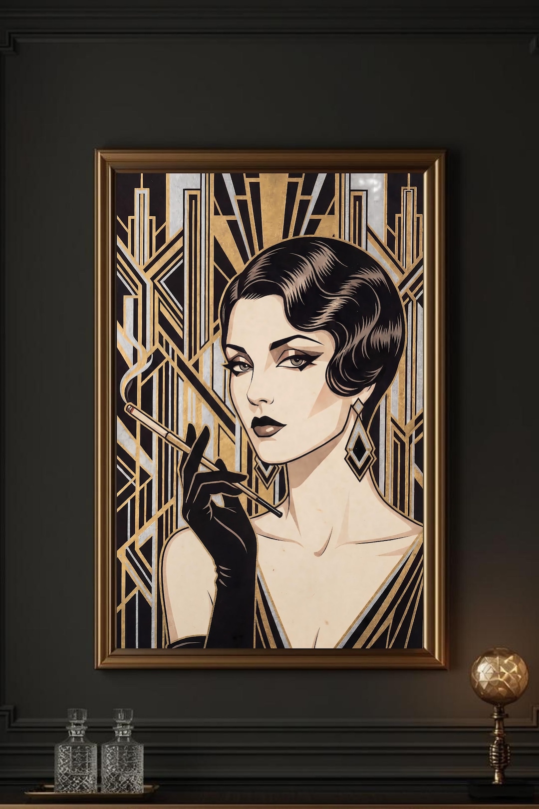 Art Deco Flapper Woman Smoking Portrait, 1920s Gatsby Glamour Wall Art ...