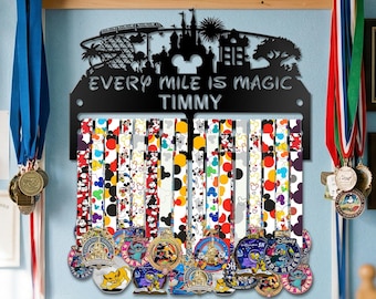 Personalized Every Mile is Magic Medal Hanger Disney World Marathon Running Medal Display Rack run Disney Land Gift Metal Ribbon Holder