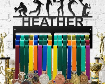 Personalized Volleyball Medal Hanger, Custom Metal Ribbon Display
