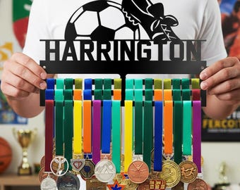 Custom Metal Medal Hanger, Engraved Sports Ribbon Display, Personalized Gift