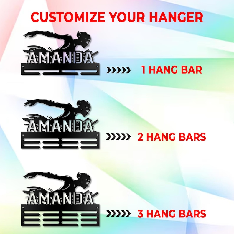Custom Swim Medal Hanger, Personalized Swimmer Ribbon Display Rack ...