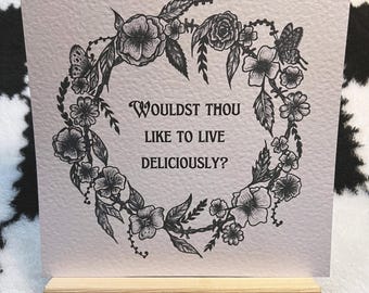 Zou je willen afdrukken, gotische illustratie, donkere humor wanddecoratie, 20 x 20 cm