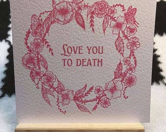Love You To Death, gotische illustratie, donkere collage, kunstafdruk van 20 x 20 cm