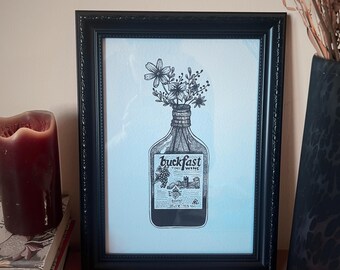 Buckfast-muurkunst, A4, Schotse kunstprint, zwarte tattoo-print