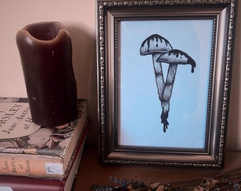 Illustratieprint paddestoel A5, gotisch wanddecor