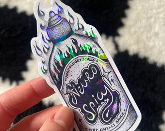 Neurospicy hot chilli sauce, Gothic tattoo style, Shiny Sticker