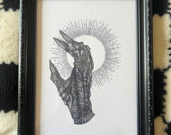 Lord of the Rings LotR Sauron's Gauntlet A4 Blackwork Dotwork-illustratie, lotr Art
