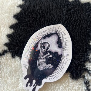Gothic Alien Sticker, Gothic Blackwork, Shiny 90s Style