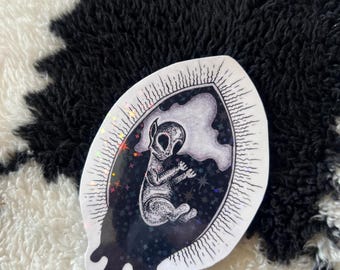 Sticker Gothic Alien, gotisch zwartwerk, glanzende jaren 90-stijl