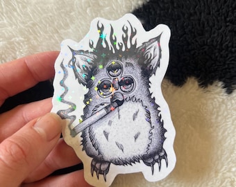 Goth Furby Sticker, Blackwork Shiny Vinyl, 90s Toys