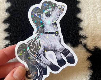 My Lil Pony Gothic 90s Toy Sticker, Shiny Blackwork Design