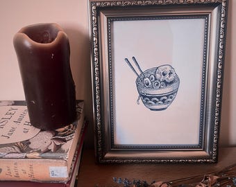 Afdrukillustratie Skull ramen, A5-muurkunst blackwork dotwork