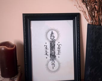 Gothic Candle Art Print illustratie, zwarte stippen A4-poster