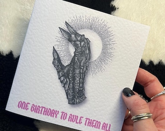 Lord of the Rings-kunstafdruk, roze zwarte illustratie, lotr verjaardagskaart
