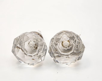 Faceted Clear Glass Decorative Drawer Knobs Set of 2 Cabinet Pulls
