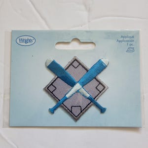Wrights Iron On Adhesive Applique Patch Gray Baseball Diamond Blue Bats