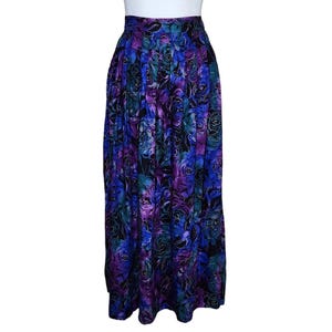 J. Christopher Vintage 80s Pleated Midi Skirt Purple Blue Floral Women&#39;s XS