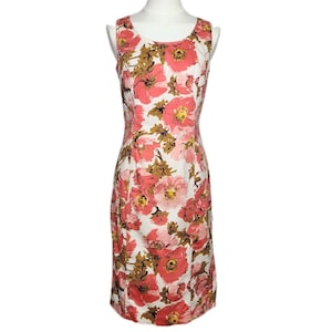 newport news cocktail dresses Vintage 90's Newport News Women's Dress / Size 8 / Pink, Red & Orange Floral Midi Dress