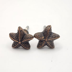 Antique Gold Metal Drawer Pulls Knobs Set of 2 Starfish Embossed Vintage Style