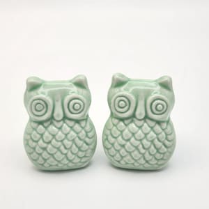 Porcelain/Ceramic Owl Decorative Drawer Knobs Pulls Set of 2 Green Antique Gold