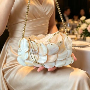 Pochette de soirée personnalisée en nacre | Sac à main de mariée à sequins fait main | Cadeau pour elle