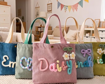 Bolsa de almuerzo de pana con nombre / Regalo infantil personalizado
