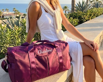 Bolsa de gimnasio personalizada para mujer, bolsa de deporte bordada a medida, bolsa de yoga con compartimento para zapatos, bolsa de viaje de fin de semana, regalo para damas de honor