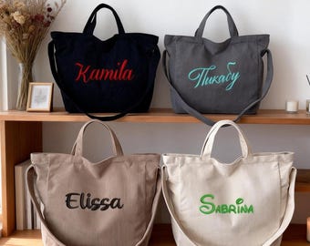 Customized name embroidered corduroy shoulder bag | A gift for her