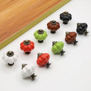 Pumpkin Shaped Ceramic Cabinet Knob/Colorful Decorative Drawer Pull/Boho Rustic Knob/Kitchen CupboardKids RoomKnobs/Unique DesignKnobs