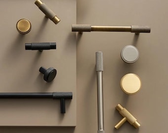 Solid Brass Knurled Pull Handles /Gold Finished Knurled Kitchen Cabinet Handles and Door Pulls made of Solid Brass/Wardrobe Handle