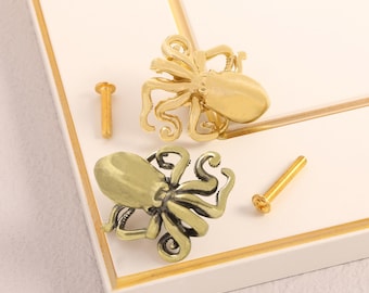 Solid Brass octopus knobs/Gold Dresser Drawer Pul/Drawer Knobs/Wardrobe Pulls/offices Knobs/Kitchen Handles/Door Pulls