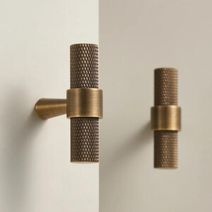Solid Brass Knurled Pull Handles & Knobs | Kitchen Cabinet Cupboard Handles Modern Polished Aged Satin Brass Finishes /Wardrobe Hardware image 6