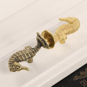 Tiradores y pomos de latón con forma de caballito de mar / Tiradores para cajones / Tiradores para armarios con forma de animales / Tiradores para roperos / Pomos para oficinas / Pomos para cafeterías / Tiradores de cocina / Tiradores de puerta