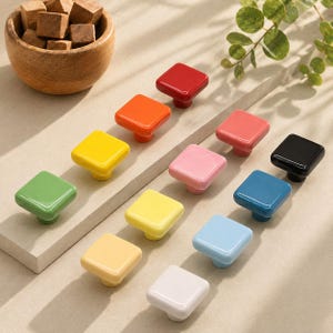 Tiradores de cajones de la serie Colorful Candy, tiradores de armarios de cerámica cuadrados, tiradores de armarios de cerámica brillante, tiradores para armarios de cocina y habitaciones infantiles.