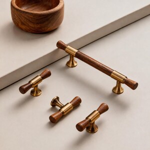 Luxury Vintage Walnut Wood Brass Handle Pull,Brushed Brass Dresser Pulls,CabinetKnobPull,Long DoorHandle,WardrobeDoorHandle,HardwareFittings