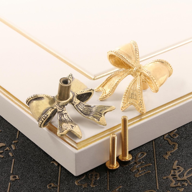 Solid Brass bow Drawer Knobs/Dresser Pulls/Home Decor / Animal Shaped Drawer Knobs /Furniture Hardwar/Cabinet Pulls,Unique Knob image 4