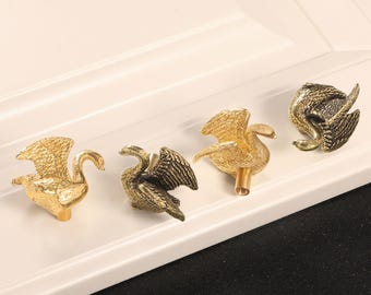 Poignée de tiroir cygne en bronze / Poignées de porte de meuble libellule / Poignées de tiroir en forme d'animal / Meubles en bois massif / Poignées de porte de meuble, design unique
