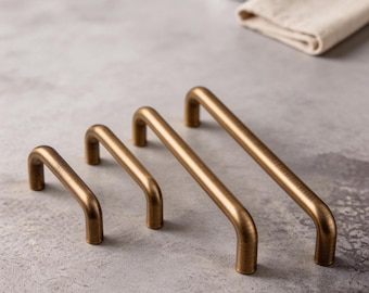 Poignées en laiton antique brossé en forme de U, poignées de meuble en laiton antique, poignées de cuisine en forme de T, boutons de tiroir de type boîte à chaussures, quincaillerie pour meubles