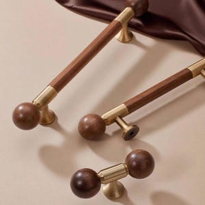 Luxury Vintage Walnut Wood Brass Handle Pull,Brushed Brass Dresser Pulls,CabinetKnobPull,Long DoorHandle,WardrobeDoorHandle,HardwareFittings